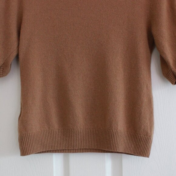 By Anthropologie Wool Cashmere Puff-Sleeve Mock-Neck Sweater in Honey Brown - Picture 11 of 14